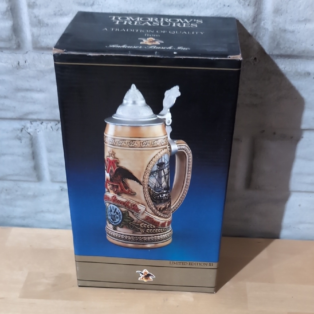 Limited Edition Ceramic Beer Stein Mug - Beige and Gold